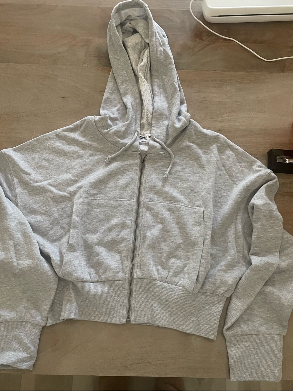 Double Zero Light Gray Cropped Zip Hoodie